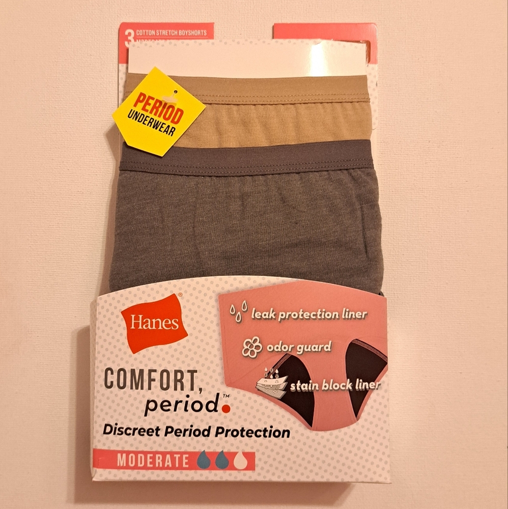 NWT Hanes Comfort 6/M Brief Period Underwear Moderate Leaks 2 Pairs - Picture 6 of 6